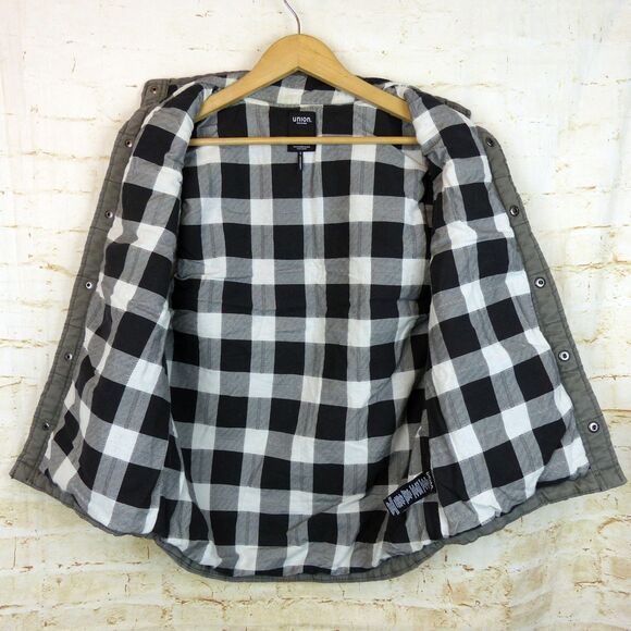 Union SEA WA Vest Mens S Gray Quilted Puffer Button Buffalo Plaid Flannel Lined - Picture 11 of 14